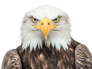 Majestic Bald Eagle Portrait with Piercing Gaze on an Isolated Transparent Surface