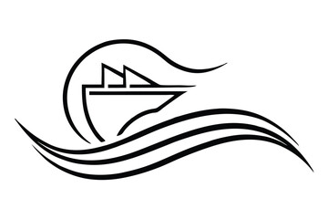Abstract Wave and Ship Logo - Minimalist Nautical Design
