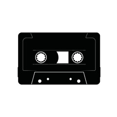 Vintage Cassette Tape Minimalist Black Icon Graphic Design Retro Music Audio Analog Technology Symbol Illustration Simple Flat Design Element for Web and Print Projects High Resolution Image 80s 90s  
