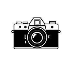 Classic Black and White Vintage Camera Icon Design Illustration Photography Equipment Retro Style Simple Minimalist Graphic Image Professional Photographer Tool Digital Asset High Resolution Image    
