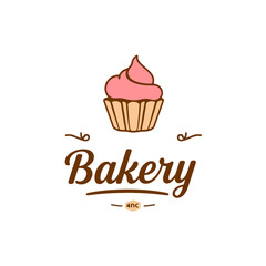 Delicious Pink Cupcake Bakery Logo Design Sweet Treat Shop Branding Vector Illustration Pretty Pastry Dessert Image Cute Whimsical Food Graphic  Bakery Business Brand Identity icon cafe cream sugar   