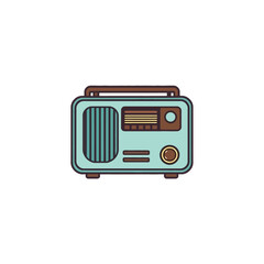 Vintage Retro Radio Icon Illustration Design Element Teal Brown Graphic Portable Receiver Nostalgia Music Broadcast Old Fashioned Antique Style Broadcasting Equipment Classic Communication Device flat