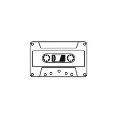 Retro Cassette Tape Outline Vintage Music Audio Analog Classic Design Simple Minimalist Graphic Element Illustration Black White Line Art Retro Style Image 80s 90s old icon sound media symbol vector  