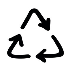 Hand drawn recycle arrow icon Recycling resources symbol Reuse of materials, zero waste, green environment, saving the planet