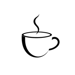 Simple Elegant Hot Coffee Cup Minimalist Design Black White Graphic Hot Beverage Drink Icon Illustration Coffee Shop Restaurant Menu Template Modern Style Vector Art Image tea mug cafe warm logo line 