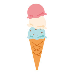 Triple scoop ice cream cone illustration
