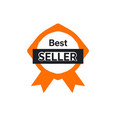 Best Seller Award Badge Orange Ribbon Design Premium Vector Graphic Illustration for Business Success Achievement Quality Product Top Ranking Sales Marketing Promotion Award Winning Excellent         