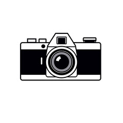 Classic Film Camera Icon Black and White Photography Equipment Vintage Style Simple Design Retro Camera Graphic Illustration Digital Art Image for Web and Print Projects Professional Photographer Tool