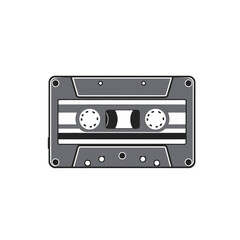 Retro Cassette Tape Vintage Music Audio Analog Technology Graphic Design Element Illustration Old School Music Player Compact Cassette Recorder Grey Scale Simple Design Minimalist Style Nostalgic 80s 