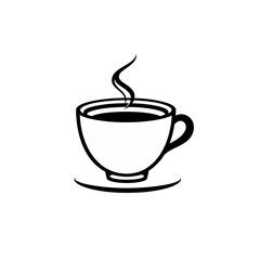 Simple Hot Coffee Cup Illustration Design Graphic Hot Beverage Drink Icon Minimalist Style Black White Coffee Mug Tea Espresso Cafe Menu Restaurant Breakfast Morning Energy Caffeine Steam Warm Cozy   