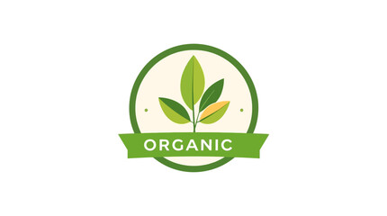 Organic Food Label Green Leaves Badge Eco Friendly Natural Product Emblem Design Fresh Healthy Vegetarian Vegan Plant Based Agriculture Farm Sustainable Growth Ecologically Conscious Responsible      
