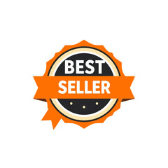 Best Seller Badge Award Seal Orange Ribbon Premium Quality Design Element Vector Illustration for Business Marketing Promotion Top Product Guarantee Label Bestselling Product Icon sale logo flat clean