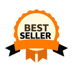 Best Seller Badge Award Seal Label Design Element Premium Quality Orange Black Ribbon Vector Illustration Graphic Design Template for Marketing Promotion Business Success Achievement Award top tag    