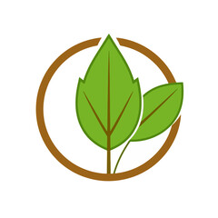 Green Leaf Logo Design Eco Friendly Nature Symbol Organic Plant Icon Illustration Simple Minimalist Vector Graphic Image for Business Branding Identity Template Fresh Spring Leaves in Circle Brown    