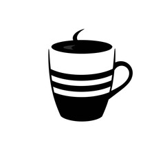 Stylish Black and White Coffee Mug Design Hot Beverage Drinkware Simple Minimalist Mug Illustration Graphic Vector Art Coffee Shop Cafe Restaurant Menu Design Element Modern Cup Image tea icon warm   