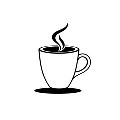 Obraz premium Simple Hot Coffee Cup Design Minimalist Black White Mug Steaming Beverage Drink Icon Graphic Illustration Hot Drink Coffee Mug Tea Cup Caffeine Energy Morning Breakfast Warm Cozy Relaxation Comforting