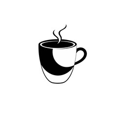 Stylish Hot Coffee Cup Design Black White Minimalist Mug Graphic Simple Elegant Coffee Drink Beverage Icon Illustration Vector Art Image Modern Abstract Coffee Mug Design Hot Drink tea cafe logo style