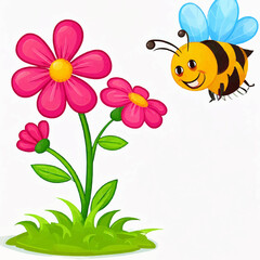 Friendly Bee with Blossoming Flowers