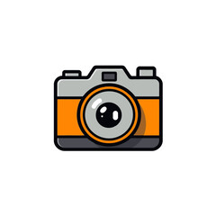 Cute Orange and Grey Retro Camera Icon Illustration Design Digital Photography Equipment Image Graphic Simple Flat Style Vector Art Perfect for Websites Blogs Social Media Posts and Presentations lens