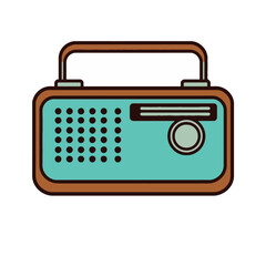 Vintage Retro Radio Design Element Teal Brown Classic Style Illustration Graphic Portable Receiver Antique Broadcast Nostalgia Old Fashioned Communication Device art icon wave flat line music sound   