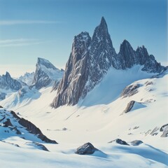 Fototapeta premium Majestic mountain range covered in snow under a clear blue sky scenic landscape photography of winter wonderland