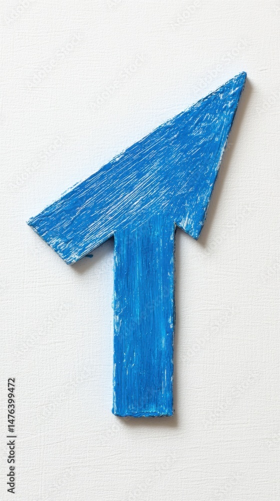 Poster upward directional arrow pointing the way forward on white background overhead studio shot