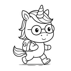 Coloriage licorne qui va à l'école