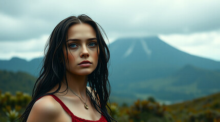 beautiful women background mountain