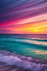 Naklejka premium Vibrant Sunset over Ocean Waves Long Exposure Photography
