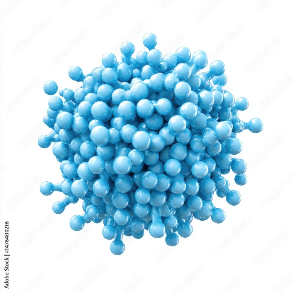 Poster abstract blue molecule structure on white background close up scientific visualization of molecular 