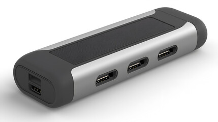 a sleek and modern USB hub, showcasing its ports 