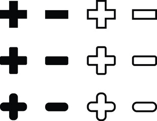 Plus and minus icons set. Vector illustration
