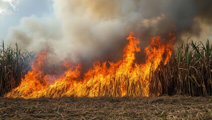Sugarcane Field Fire: A Burning Landscape