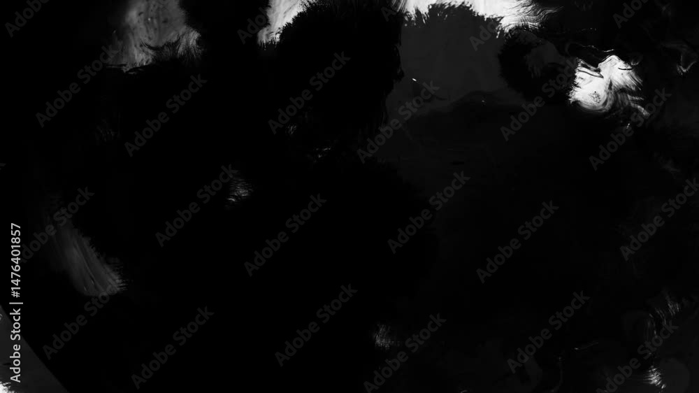Poster abstract flow of black ink swirling over white background creating unique patterns