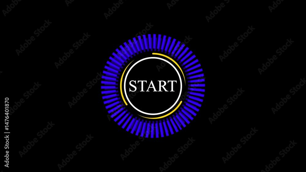 Poster start button with circular countdown loader in blue and yellow tones.countdown circular loading grap