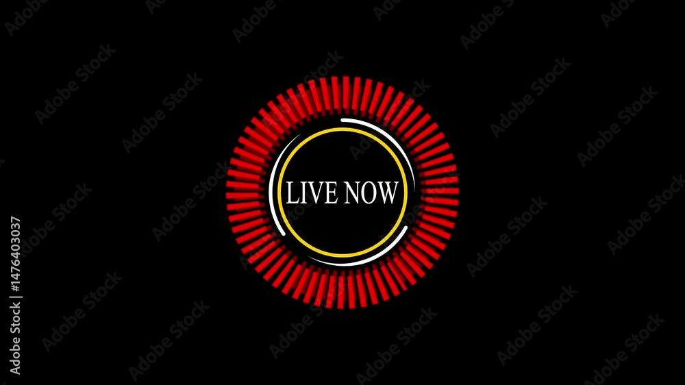 Poster live stream circular overlay with red and white line details.animated circular live stream overlay w