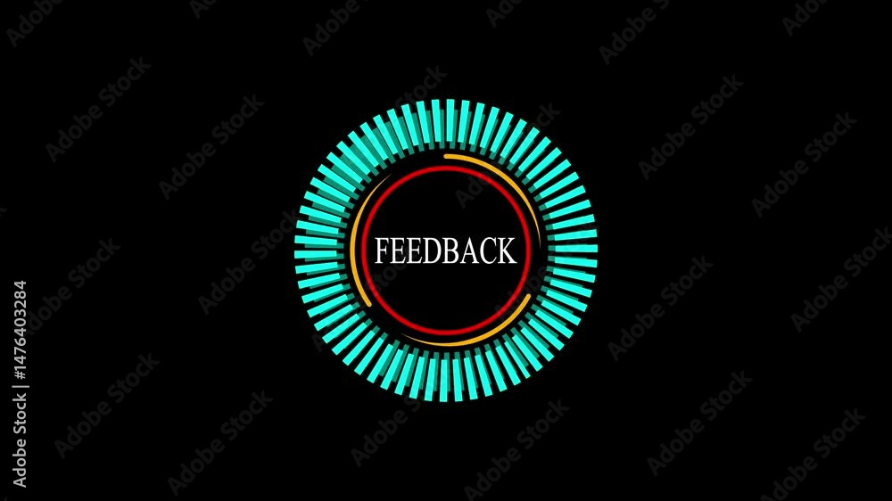 Poster feedback visualization with animated neon circle graphic.abstract feedback visualization with animat