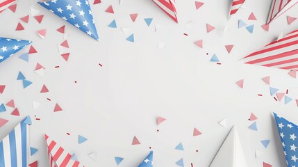 Flag Day Folded Background: Red Flags in Multifold Layers, Unfolding a Three - Dimensional Ode of the Interweaving of Creased Lights and Flag Elegance