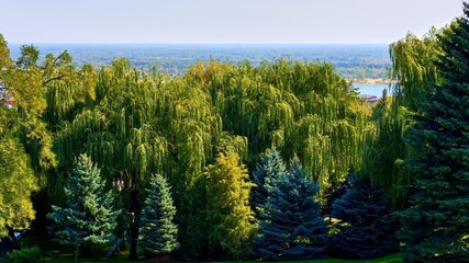 Landscape on the bank of the Volga River, Volgograd. Panoramic photo
