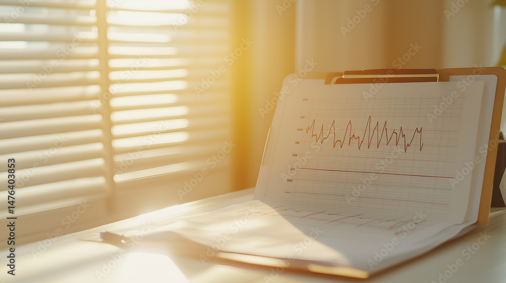 Aufkleber a clipboard with a graph, a symbol of business analysis and data presentation. the graph suggests fl