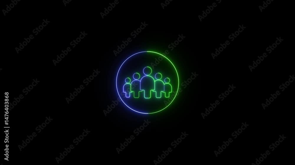 Poster animated neon teamwork icon symbol.neon teamwork icon animated on black background illustrating comm