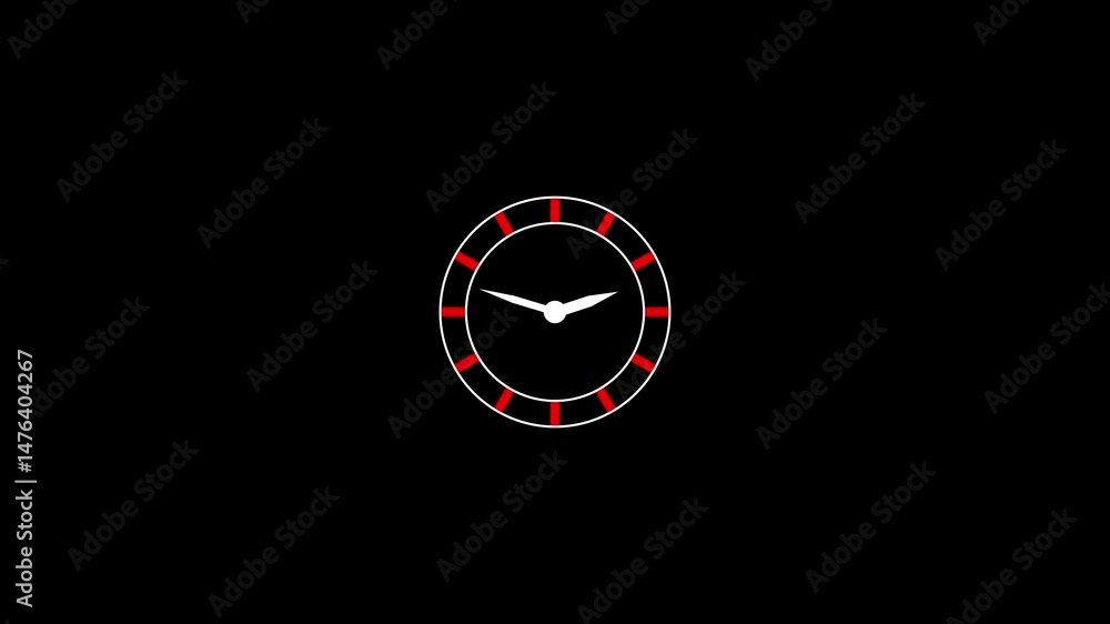 Poster animated clock dial with red details on black background.animated clock dial in black background ind