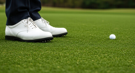 Golfer preparing to putt golf ball on green grass  