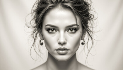 a stunning young woman with a beautiful and expressive face. soft natural beauty and subtle makeup, thus beautifying her appearance