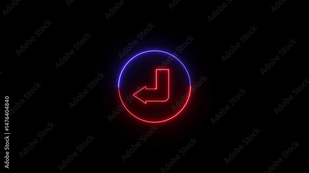 Poster left turning neon arrow inside a circular animation.glowing neon arrow turning left inside a circle 