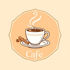 Obraz premium Elegant Café Logo with Steaming Coffee Cup & Cinnamon Swirl