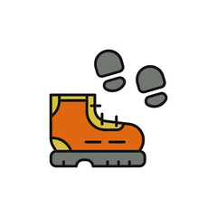 Adventure Boots Icon with Hiking Shoe and Footprint Design.