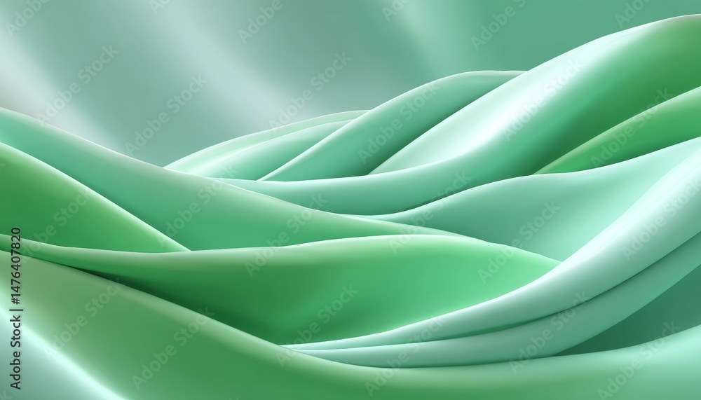 Poster abstract background of gentle, delicate green waves flowing in a dynamic and fluid motion