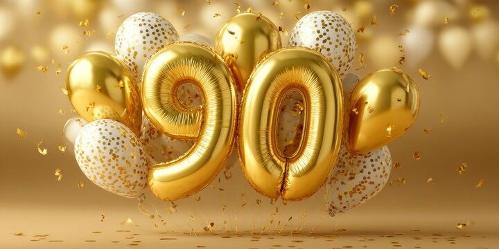 Golden Jubilee Celebration 90th Anniversary Party Background with Balloons and Confetti