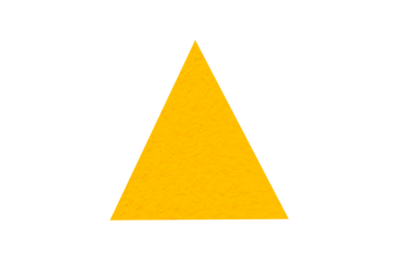 Yellow triangle made from paper cut into a triangle shape on a transparent background